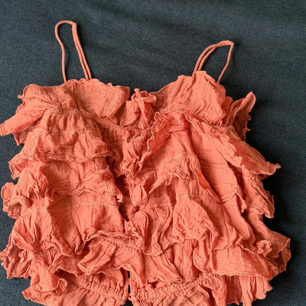 Free People Coral Ruffle Button-Front Crop Top